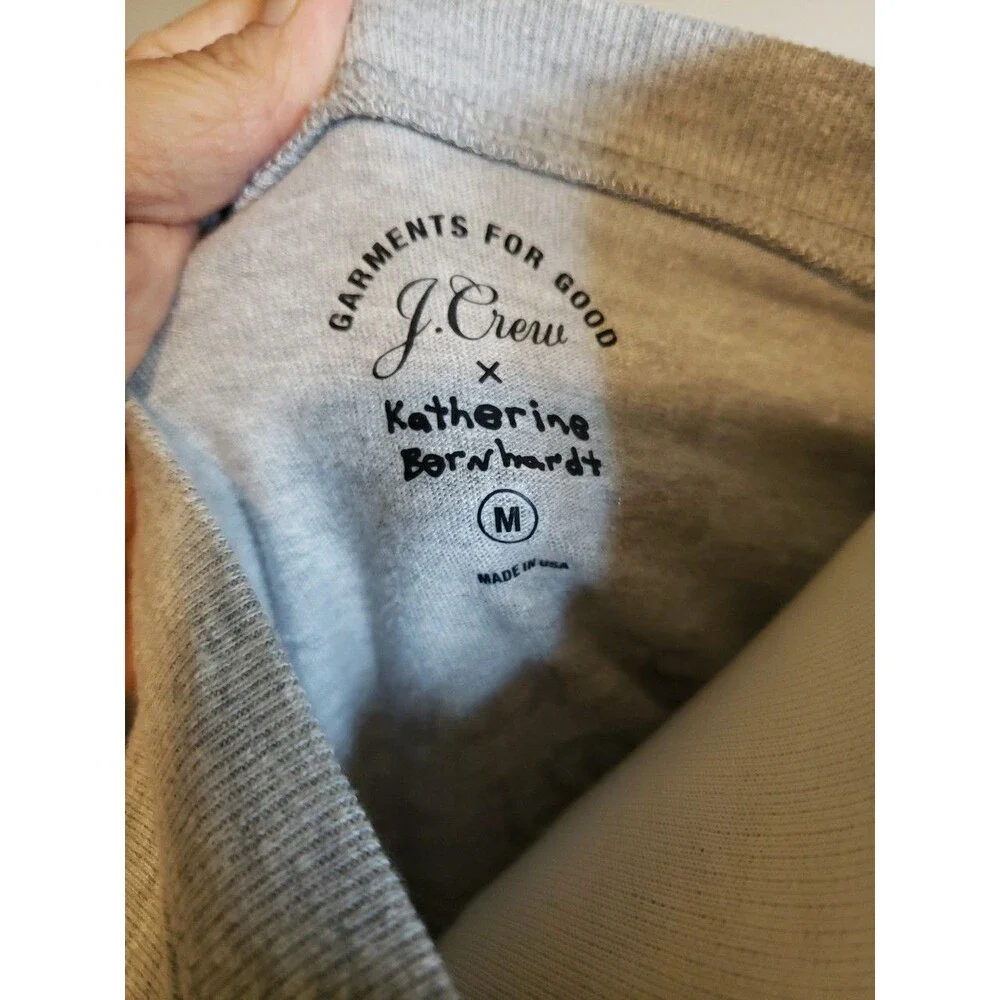 J.CREW x Katherine Bernhardt Top Collab Women's Sz. M Gray Tee Graphic NY Shirt
